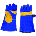 14" 16 Inches Blue Split cowhide leather Long Cuff Double Palm Heat Resistant Welding Gloves